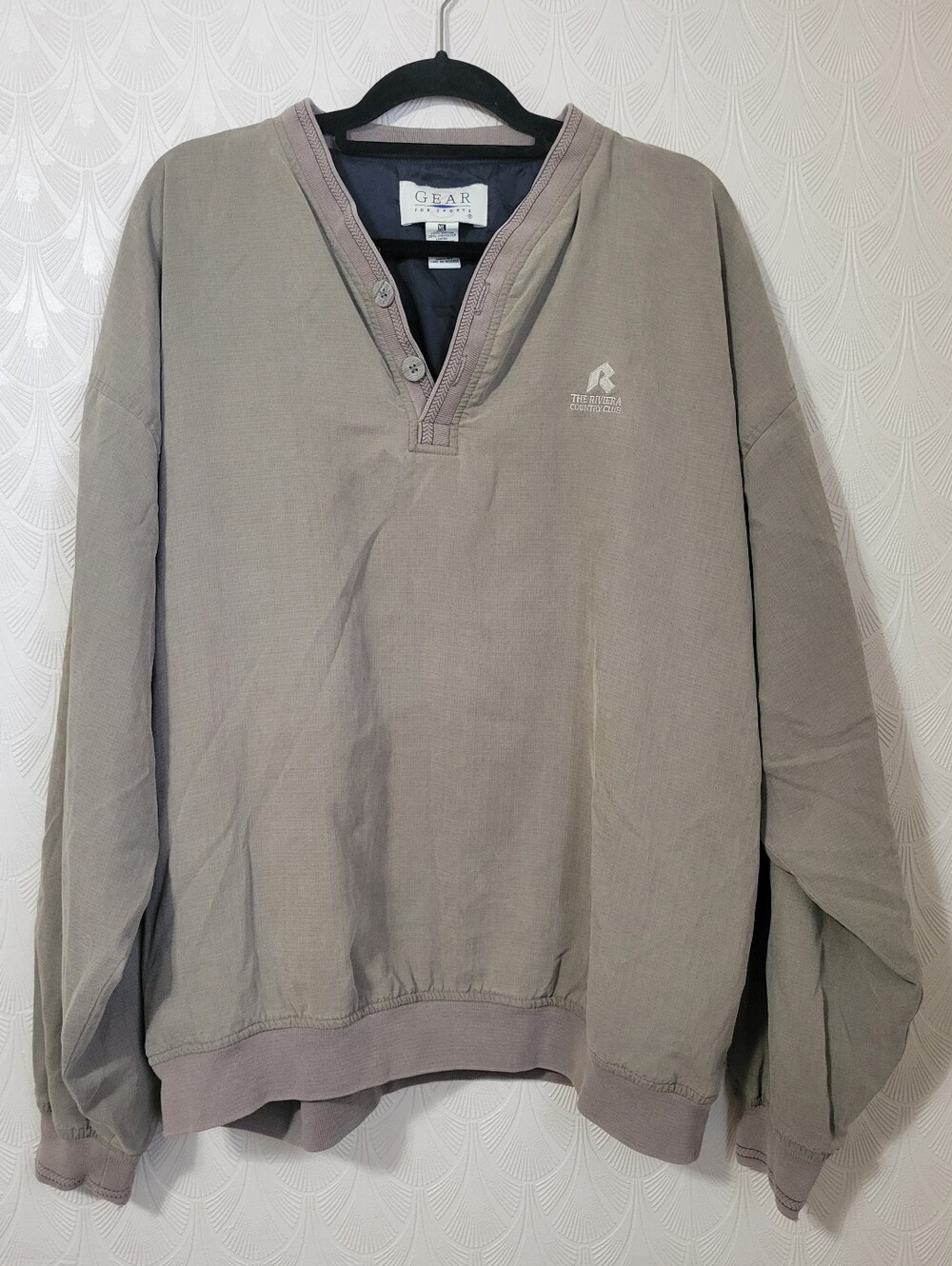 Vintage Gear for Sports 90s Windbreaker Mens V-Neck Golf Pullover XL Tan